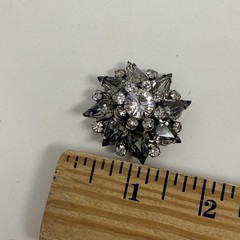 Vintage Miriam Haskell Signed Rhinestone Starburst Brooch Smoky Gray Navette Mid