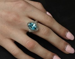 Fine 6.11ct Natural Neon Blue Zircon & 1.50ct Diamond Platinum Ring Size 9.25