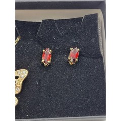 Garnet Butterfly Pendant Necklace Stud Earrings Set Goldtone Crystal Rhinestones