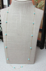 Ross Simons 14K Yellow Gold Italy 30″ 4mm Stablized Turquoise Station Necklace