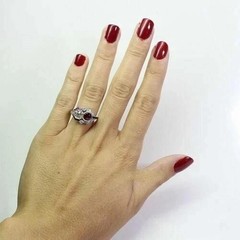 Art Deco Style Lab Created Diamond & Red Ruby Wedding 14k White Gold Finish Ring