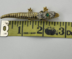 Kenneth Jay Lane Gold Plated Alligator Brooch Pave Rhinestone Head Pin