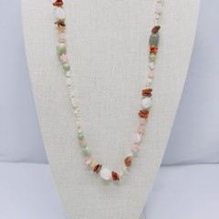 Vintage Beggars Bead Necklace Semi Precious Gemstones 31″ Pink Green Clear
