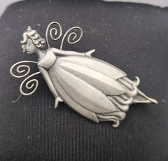 Vintage Hallmark Angel Pewter Flower Fairy Pin Brooch 2.5”