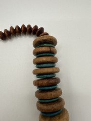 Bohemian Retro Brown And Teal Wood Disc Necklace 18”