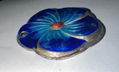 Vintage Chinese Champlevé Enamel Flower Pendant Blue Enamel- 1 3/8” Pendant Only