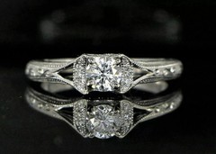 Antique Lab Created Diamond Vintage Style Art Deco Engagement Ring 14K Gold Over