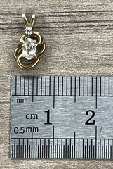 Vintage 14K Solid Yellow Gold White Sapphire & Tiny Diamond Pendant .88g Signed