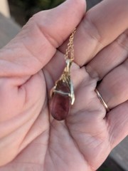 Vintage 14 k YG Large Pink Tourmaline Pendant With Diamonds