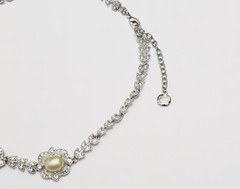CAROLEE LUX Silver Tone Faux Pearl Rhinestone Floral Statement Necklace