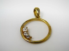 Vintage Gold Tone Open Circle Pendant with 3-Stone Crystal Accent Slide Charm