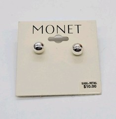 MONET Earrings Silver tone Ball Vintage .25 elegant Round BB Ball