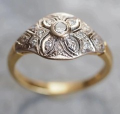 Art Deco Style Round Cut Lab Created Diamond 14K Yellow Gold FN Engagement Ring