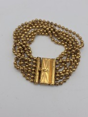 Vintage Art Deco Brass Multistrand BB Ball Bead Chain Bracelet 7″ 1930s Ornate