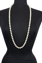 Vintage Carol Lee Long Ivory Imitation Pearl Hand Knotted Silver Tone Necklace