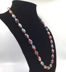 Vintage Murano Knotted Millefiori Venetian Glass Bead Necklace Barrel Clasp