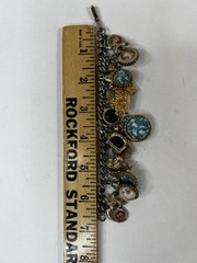Vtg 1950s 60s Chunky Gold Tone Charm Bracelet French Fleur De Lis Faux Gemstones