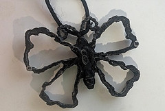 Vintage House of Joy Brutalist Blackened Iron Resin Butterfly Brooch Pin 60-70s