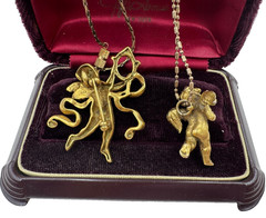 MMA SIGNED METROPOLITAN MUSEUM OF ART NYC SET NECKLACE BROOCH GOLD FILLED CUPID
