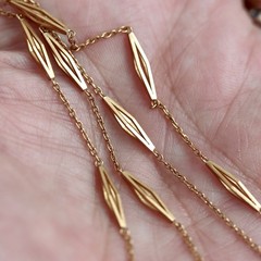 Estate 18k Gold Necklace Station Link Vintage Modernist 15.5″ 1970s 3.56g K18
