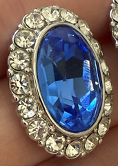 Yves Saint Laurent YSL Blue Faux Sapphire Faceted Cabochon Rhinestone Earrings