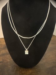 Vtg Lauren Conrad Layered Multi Strand Necklace Silver Tone Iridescent Pendant