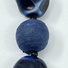 VTG Blue Venetian Style Glass Beaded Necklace Boho Felted Fabric Retro Indigo