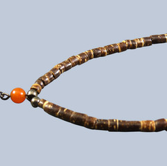 HEISHI BEADED NECKLACE Sterling Silver CARVED CARNELIAN BALL PENDANT Tiger’s Eye