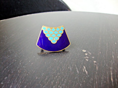 Vtg Samuel Huang Designer Cloisonne Fan Cobalt Blue Enamel Gold Tone Scarf Clip