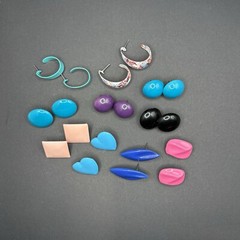 Vintage Earrings 1980s Lot of 10 Post Back Pierced Ears Retro Fashion Bold Color