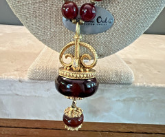 VTG SIGNED KENNETH LANE CARNELIAN RED AMBER GLASS BEAD PENDANT NECKLACE RARE 33″