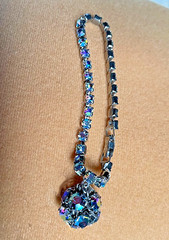 Vintage Stunning WEISS Bracelet Blue Aurora Borealis Rhinestone Mid Century #J6