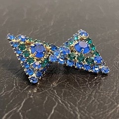 Vivid & Fancy Blue Green Rhinestones Clip On Earrings In Triangles