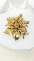 Vintage BSK Gold Tone Textured Flower Pin / Brooch