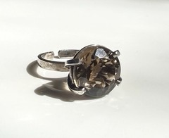 7 Carat Smoky Topaz Ring 800 Silver Vintage Size 6.75 High Profile Estate Piece