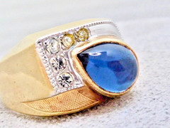 70’S NEW OLD STOCK 10K YELLOW GOLD FILLED SIMULATED BLUE SAPPHIRE RING SIZE 10