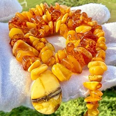 Vintage Natural Baltic Amber Necklace 18” Butterscotch Nugget Pendan