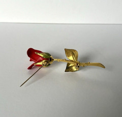 Vintage Rose Flower With Stem Pin Button Size .5 x 3 Inches Nice Quality