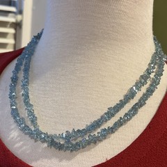 Vintage 2 Strand Blue Gemstone 19”-20” Necklace with 925 Silver Clasp