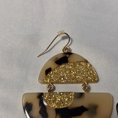 Half Moon Acrylic Resin Wire Earrings Blonde Tortoise Shell Gold Glitter Accents