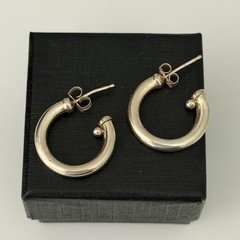 Vintage 925 Sterling Silver Round Half Hoop Huggie Bead Design Earrings