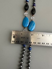 Natural HEMATITE stone NECKLACE with crystals, round beads, 29 in Non-Magnetic
