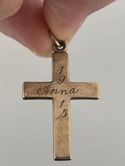 ATQ 1915 Rose Gold Filled Cross Pendant Yellow Gold Flower Accents 1.25″ ANNA