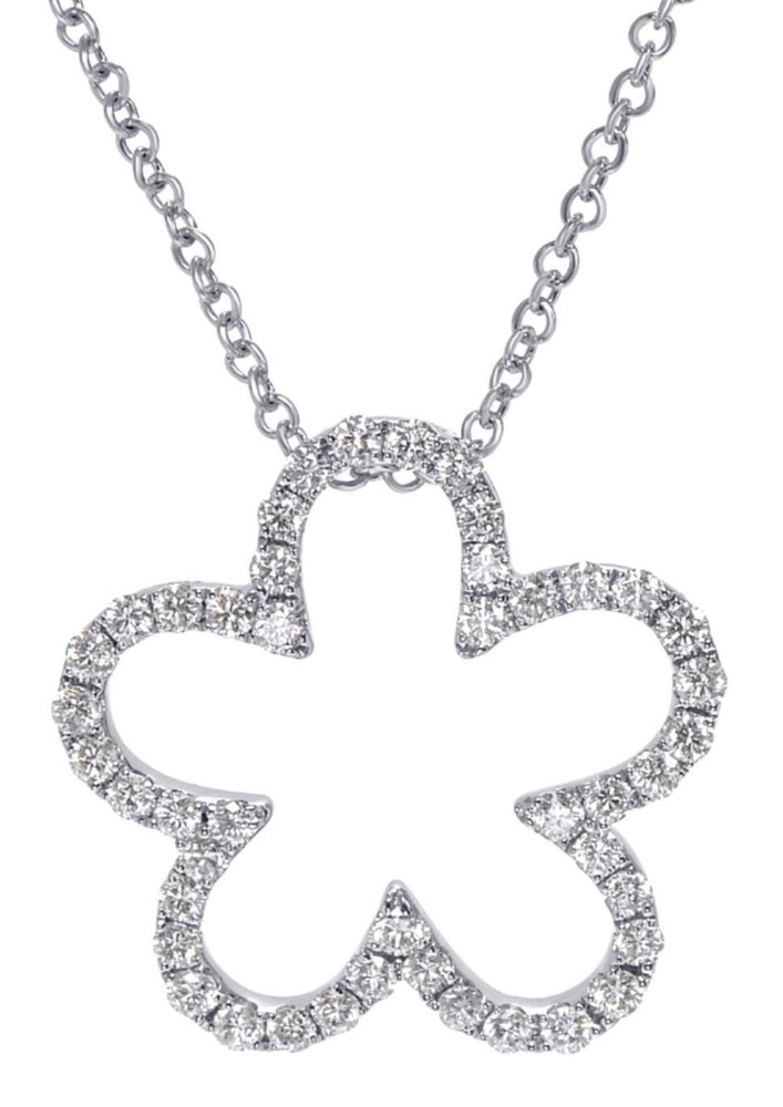 ESTATE .56CT DIAMOND 18KT WHITE GOLD 3D OPEN FLOWER LOVE FLOATING PENDANT