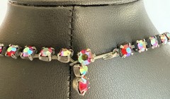 VTG Regency Red/ Pink Rhinestone Necklace W Aurora Borealis Finish