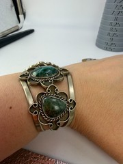Vintage Bracelet Cuff Southwest Mexican Green Blue Cabochon Womens 6- 6.5 inches