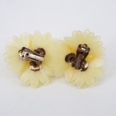 VTG Coro Cream Plastic Filigree Flower AB Rhinestone Clip On Earrings Costume