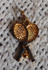 Vintage MONET Signed Tennis Racket Charm Gold Tone