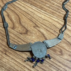 Vintage Antique 800 Silver Lapis 18 In Necklace with Inset Stone