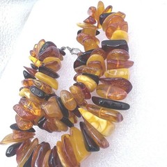 Vtg Baltic Amber Nugget Necklace Sterling Silver Clasp Glows Cognac Egg Yolk 20″